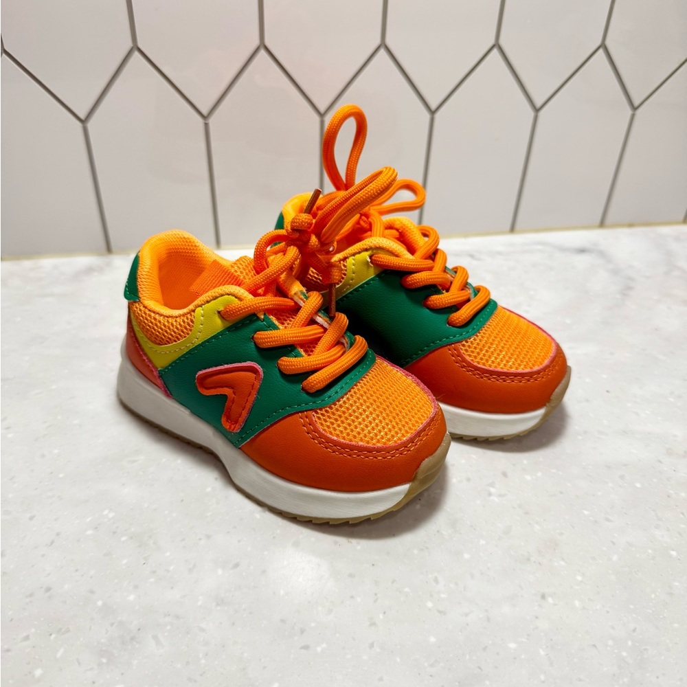 Vibrant Orange and Green Kids Sneakers